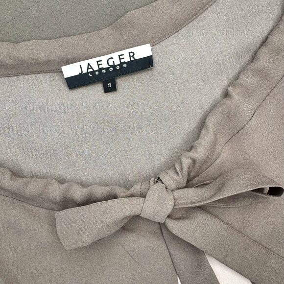 Jaeger London Pure Silk Retro Mod Print Shift Dress Size 8 Taupe Blush Pink - Picture 7 of 9